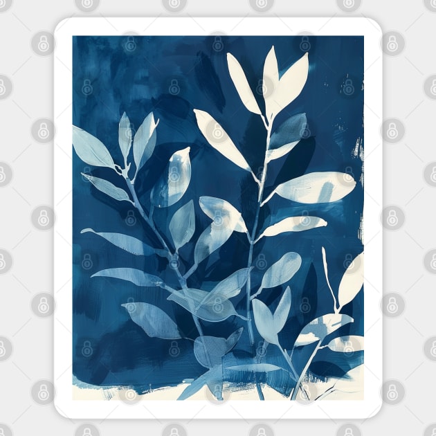 Boho Indigo Blue Botanical Pattern Sticker by Trippycollage
